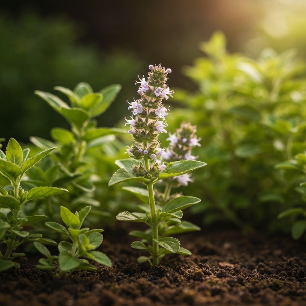 Fresh herb plants in natural sunlight